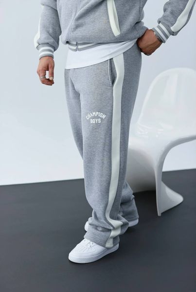 Чоловічий oversize флісовий костюм у сірому кольорі cb3046 фото