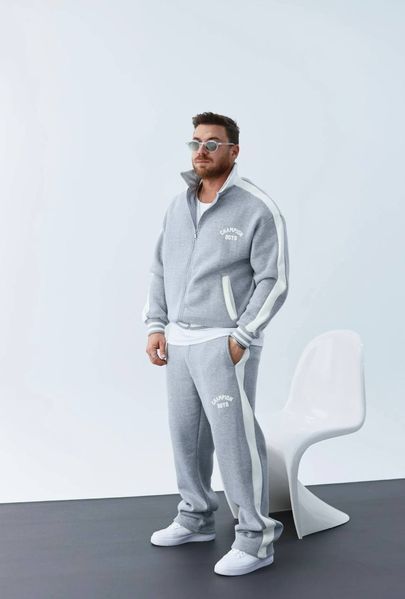 Чоловічий oversize флісовий костюм у сірому кольорі cb3046 фото