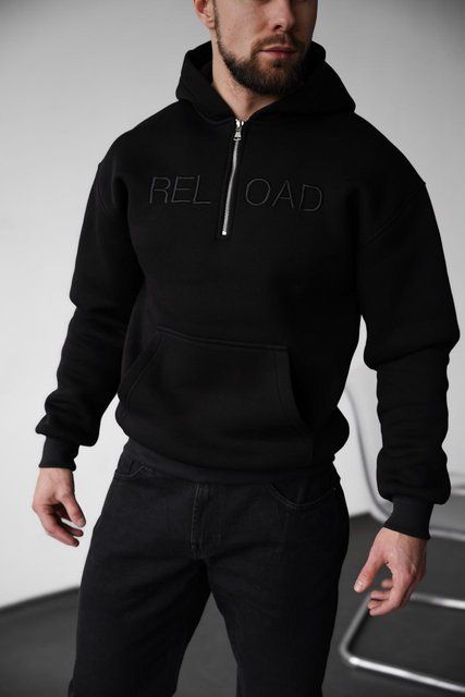 Чоловіче oversize худі з начосом у чорному кольорі 1003497000002 фото