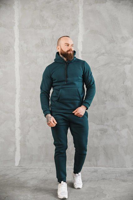 Мужской спортивный костюм на флисе в зеленом цвете a0001green фото