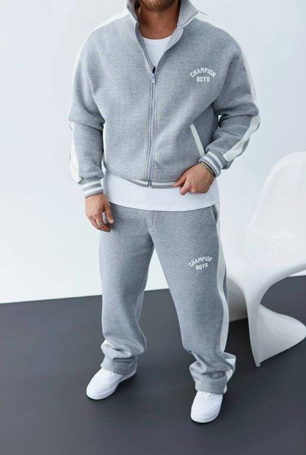 Чоловічий oversize флісовий костюм у сірому кольорі cb3046 фото