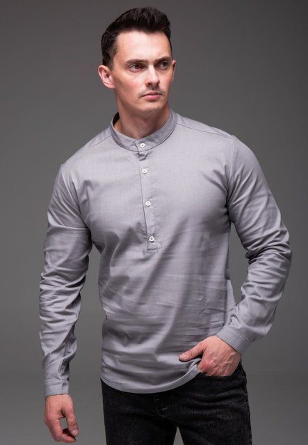 Чоловіча лляна сорочка у сірому кольорі 2190gr фото
