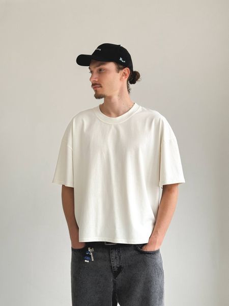 Мужская oversize укороченная футболка в белом цвете ts00301-S-M фото
