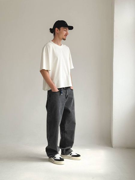 Мужская oversize укороченная футболка в белом цвете ts00301-S-M фото