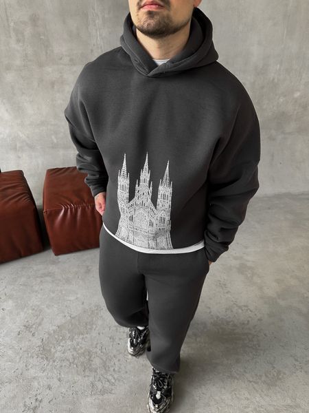 Мужской oversize спортивный костюм с принтом в графитовом цвете kos34 фото