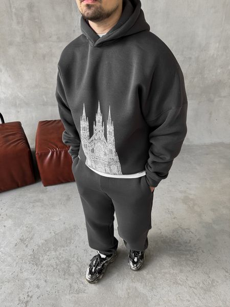 Мужской oversize спортивный костюм с принтом в графитовом цвете kos34 фото