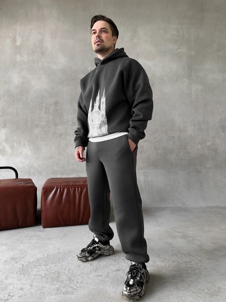 Мужской oversize спортивный костюм с принтом в графитовом цвете kos34 фото