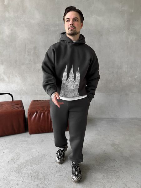 Мужской oversize спортивный костюм с принтом в графитовом цвете kos34 фото