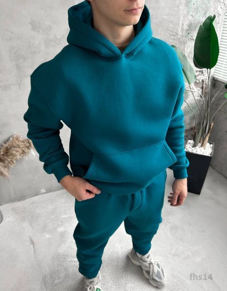 Чоловічий oversize костюм худі+штани у зеленому кольорі fhs14 фото