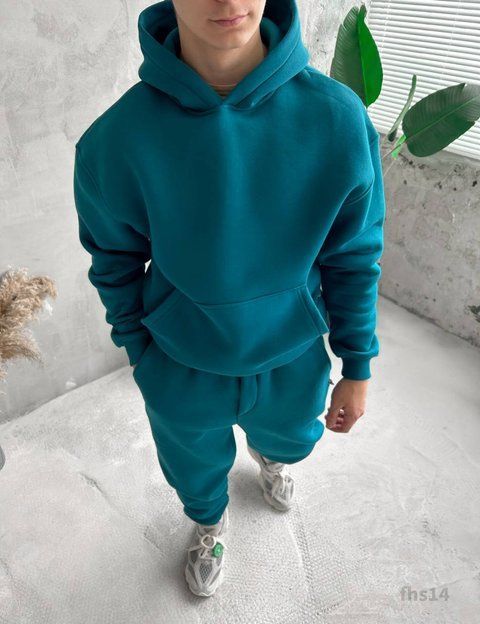 Мужской oversize костюм худи+брюки в зеленом цвете fhs14 фото