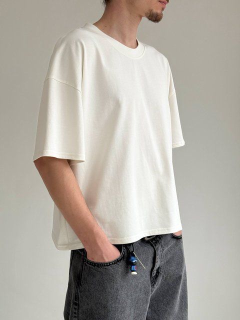 Мужская oversize укороченная футболка в белом цвете ts00301-S-M фото