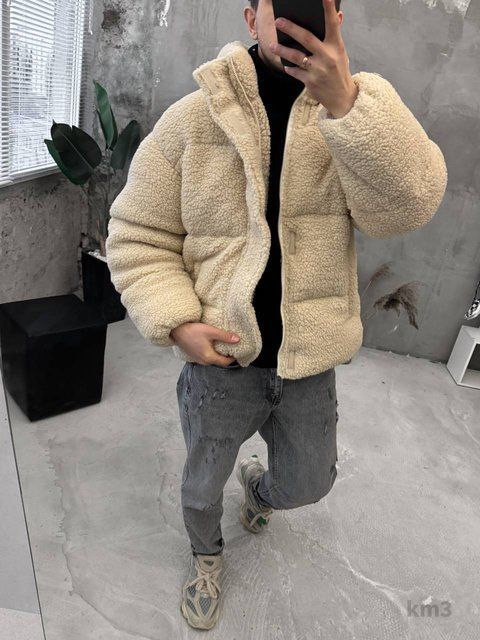 Мужская oversize куртка в бежевом цвете km3w фото