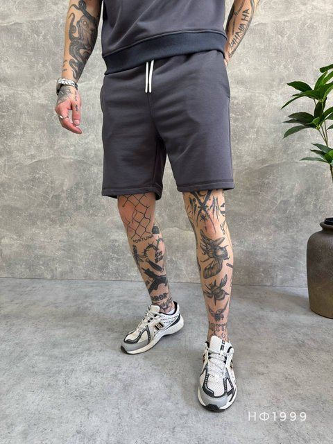 Чоловічі трикотажні oversize шорти у графітовому кольорі нф1999 фото