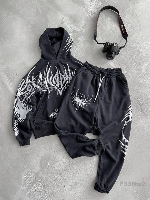Мужской oversize костюм с принтом в графитовом цвете p31fhs2 фото