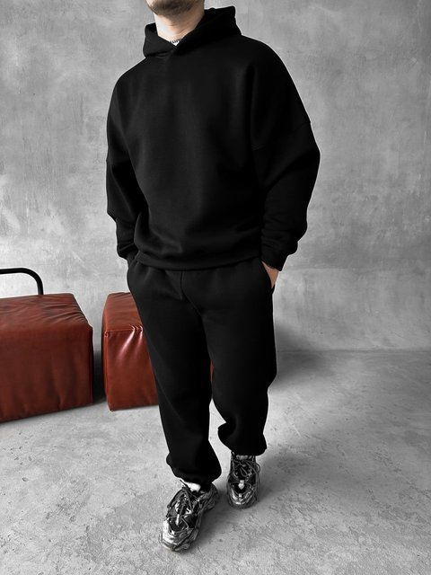 Чоловічий oversize спортивний костюм худі+штани у чорному кольорі kos45 фото