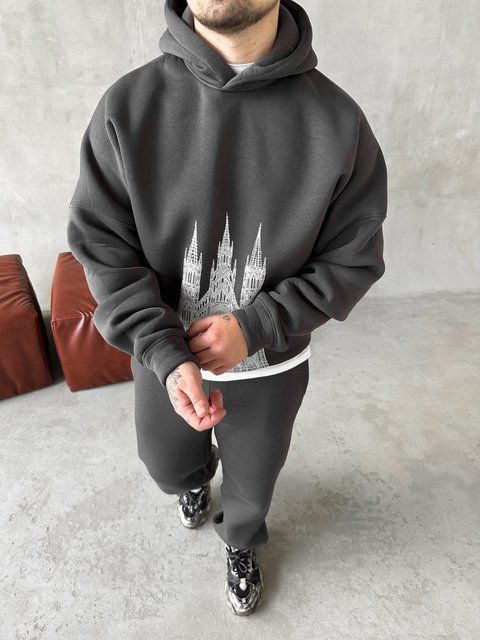 Мужской oversize спортивный костюм с принтом в графитовом цвете kos34 фото