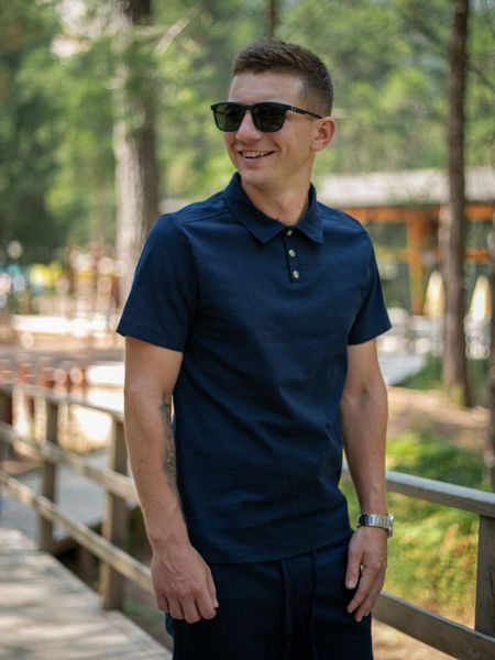 Чоловіча лляна футболка поло у синьому кольорі 1623939895 фото