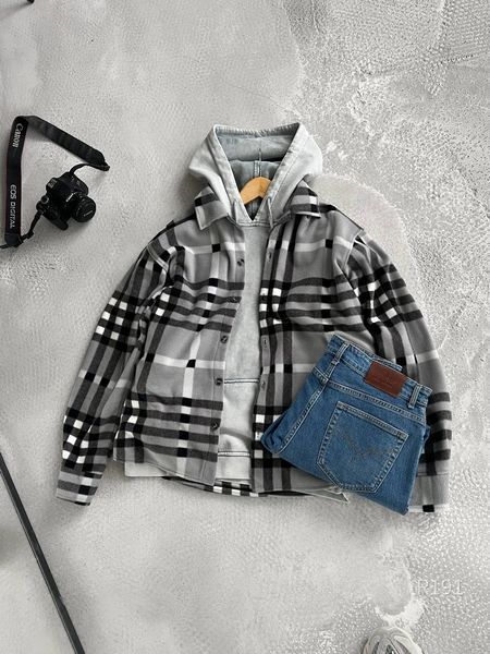 Мужская oversize рубашка в сером цвете r191 фото