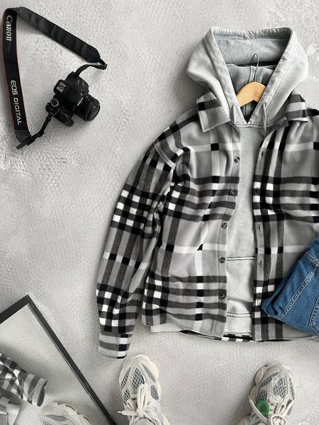 Мужская oversize рубашка в сером цвете r191 фото
