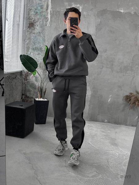 Чоловічий oversize костюм на флісі у темно-сірому кольорі aln9k фото