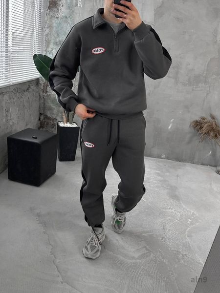 Чоловічий oversize костюм на флісі у темно-сірому кольорі aln9k фото