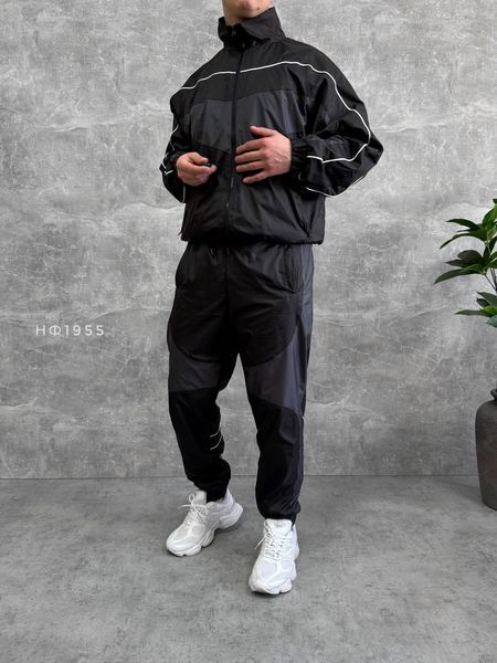 Чоловічий oversize костюм з плащівки у графітовому кольорі нф1955 фото