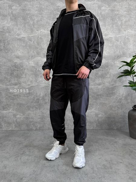 Чоловічий oversize костюм з плащівки у графітовому кольорі нф1955 фото