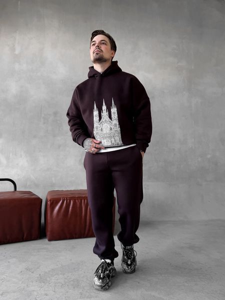 Мужской oversize спортивный костюм с принтом в коричневом цвете kos31 фото