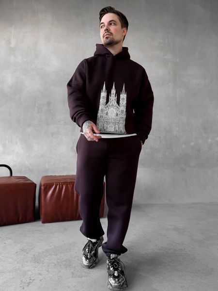 Мужской oversize спортивный костюм с принтом в коричневом цвете kos31 фото