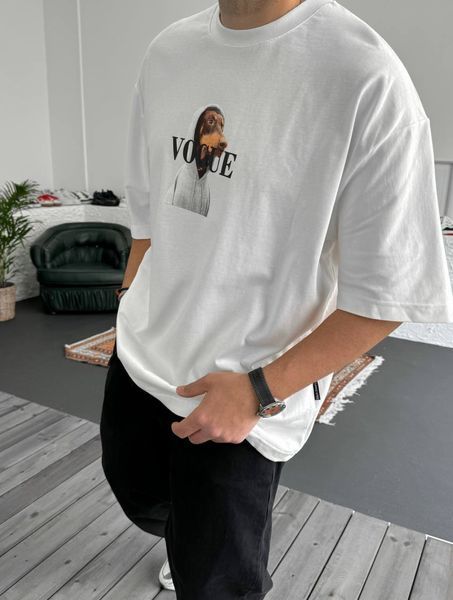 Мужская oversize футболка с принтом в белом цвете bs269 фото