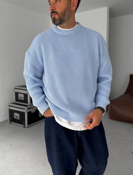 Мужской свитер oversize в голубом цвете gi146 фото