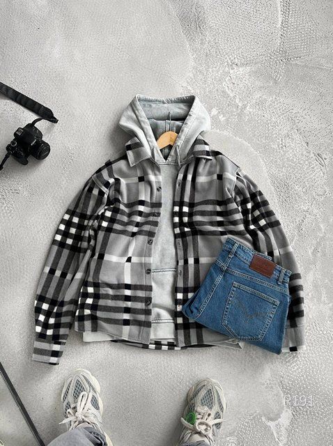 Мужская oversize рубашка в сером цвете r191 фото