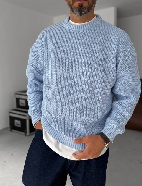 Мужской свитер oversize в голубом цвете gi146 фото