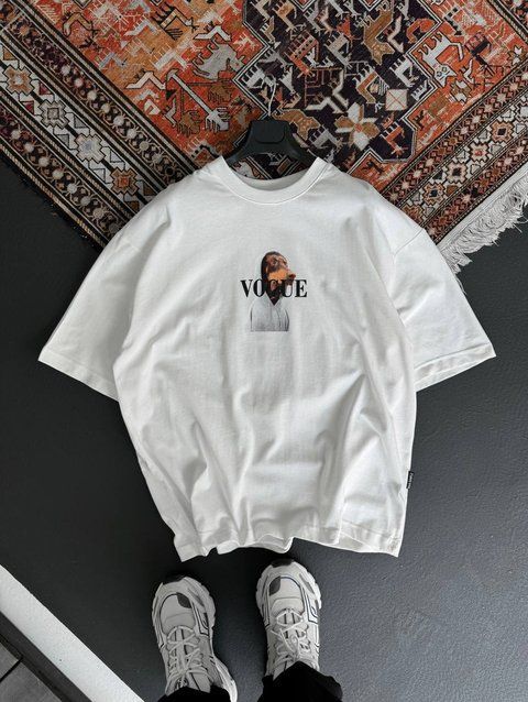Мужская oversize футболка с принтом в белом цвете bs269 фото