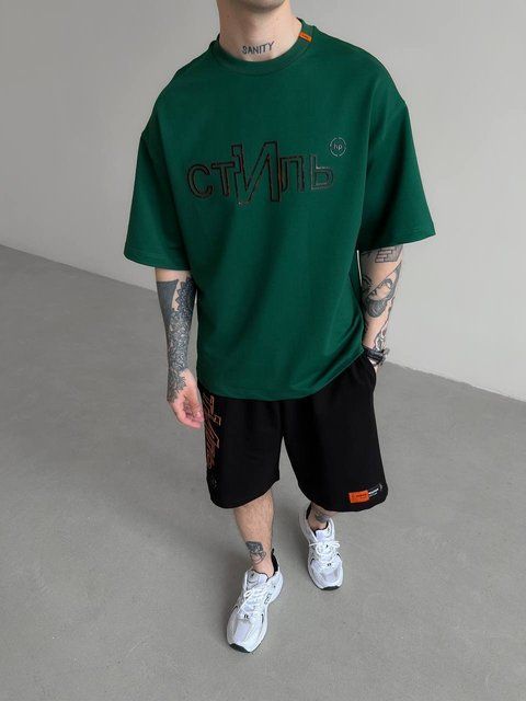 Мужской oversize комплект футболка+шорты с надписью hp326-S фото
