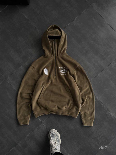 Чоловіче oversize худі з балаклавою у кольорі хакі zkt7 фото