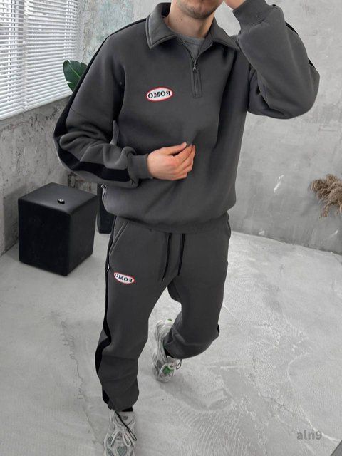 Чоловічий oversize костюм на флісі у темно-сірому кольорі aln9k фото