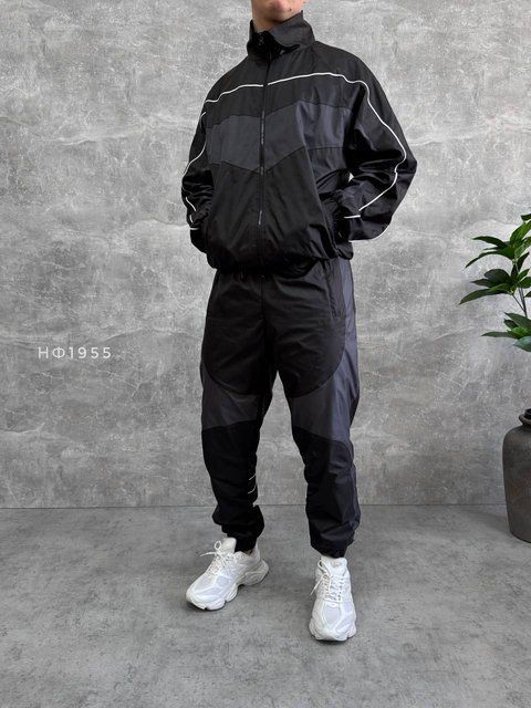 Мужской oversize костюм из плащевки в графитовом цвете нф1955 фото