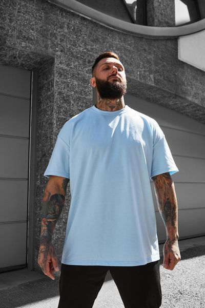 Чоловіча oversize футболка у блакитному кольорі 1342248801 фото