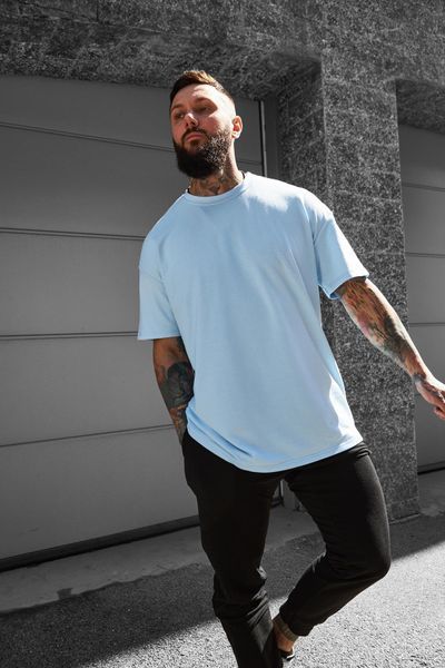 Чоловіча oversize футболка у блакитному кольорі 1342248801 фото