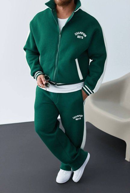 Чоловічий oversize флісовий костюм у зеленому кольорі cb3044 фото