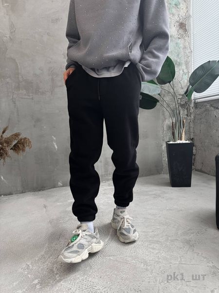 Мужские oversize флисовые джоггеры в черном цвете pk1 фото