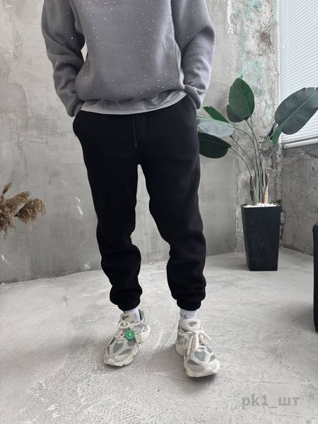 Мужские oversize флисовые джоггеры в черном цвете pk1 фото