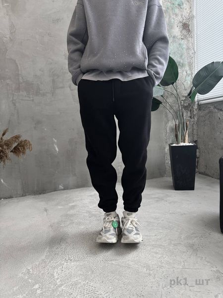 Мужские oversize флисовые джоггеры в черном цвете pk1 фото