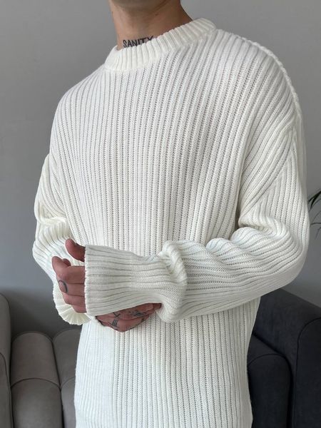 Мужской oversize свитер в белом цвете mr105 фото