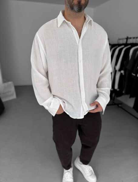 Мужская oversize рубашка в белом цвете rs903 фото