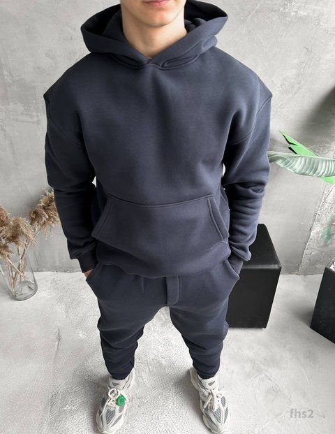 Мужской oversize костюм худи+брюки в графитовом цвете fhs2 фото