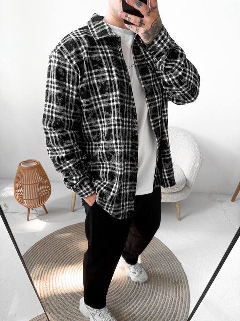 Мужская oversize рубашка в черном цвете kl25 фото