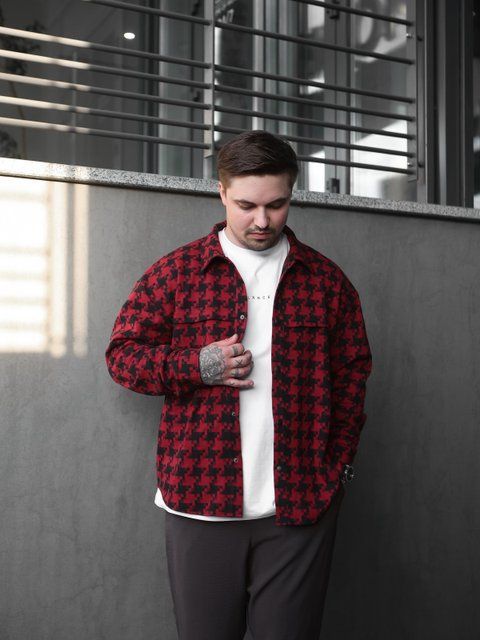 Чоловіча сорочка оверсайз у червоному кольорі kl39 фото