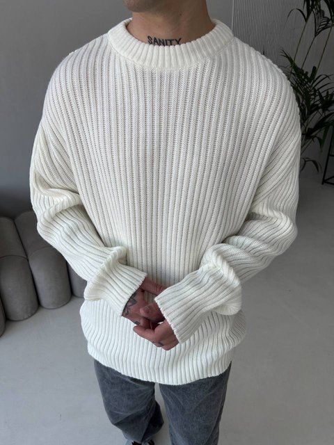 Мужской oversize свитер в белом цвете mr105 фото